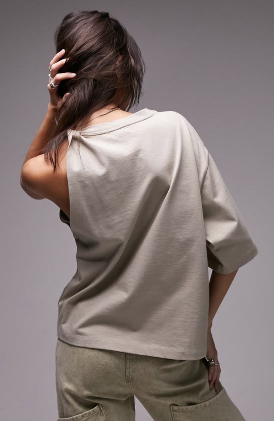 Shop Topshop Oversize Twist Neck Asymmetric T-shirt In Stone