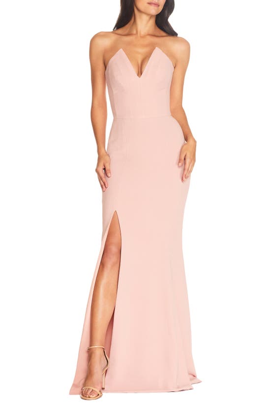 Dress The Population Fernanda Strapless Evening Gown In Blush