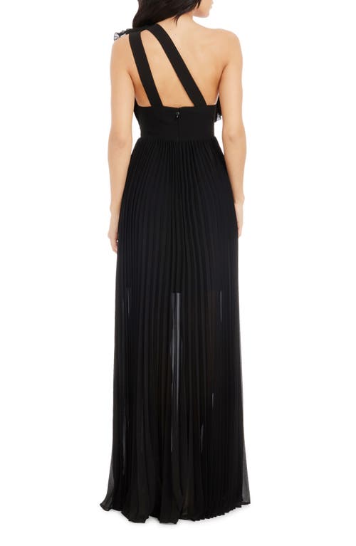 Shop Dress The Population Vida One-shoulder Pleated Chiffon Gown In Black