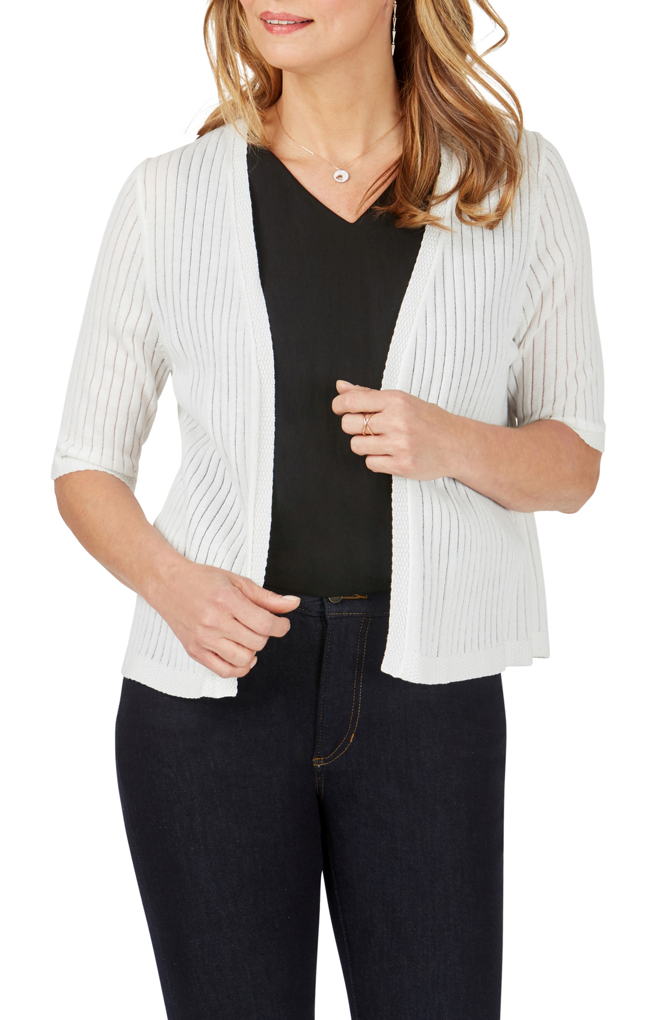 Foxcroft Clarabelle Stripe Stitch Cardigan, White