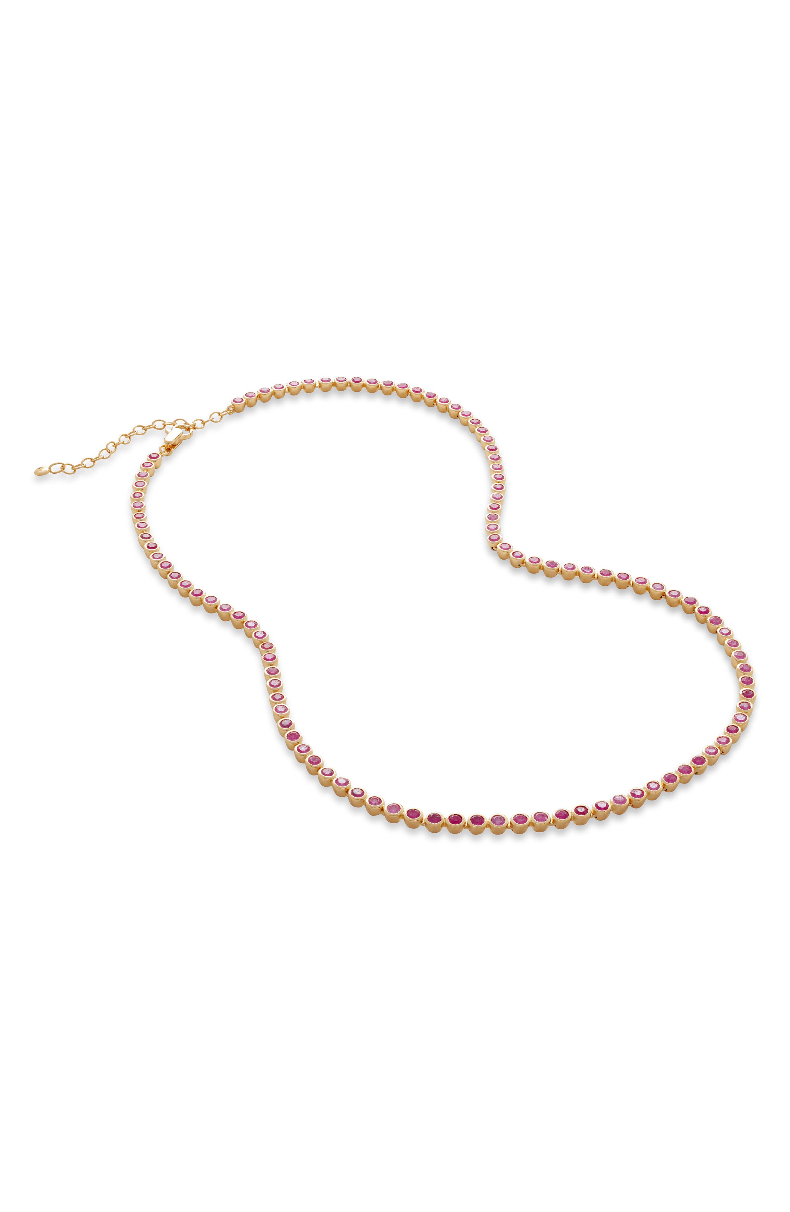 Monica Vinader Essential Stone Tennis Necklace In 18ct Gold Vermeil/ss/pink