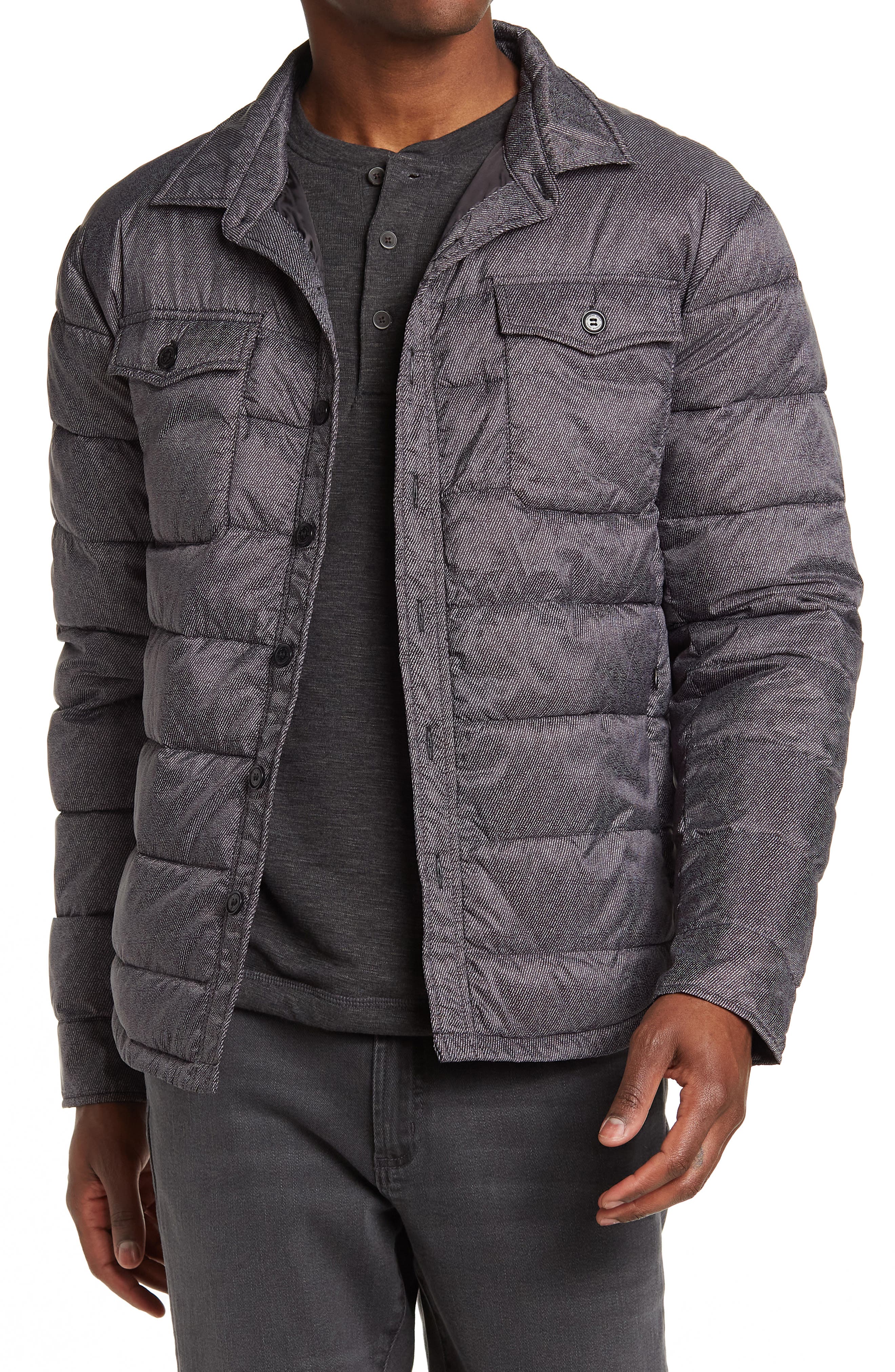 quilted down shirt jacket
