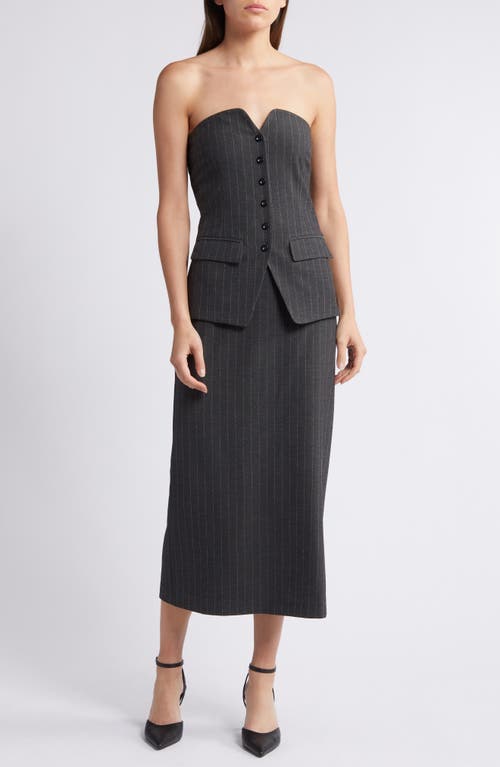 MOON RIVER Strapless Pinstripe Midi Dress in Grey 