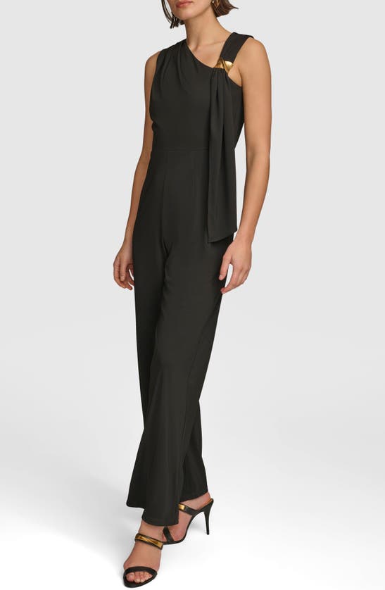 Shop Donna Karan New York Asymmetric Straight Leg Jumpsuit In Black