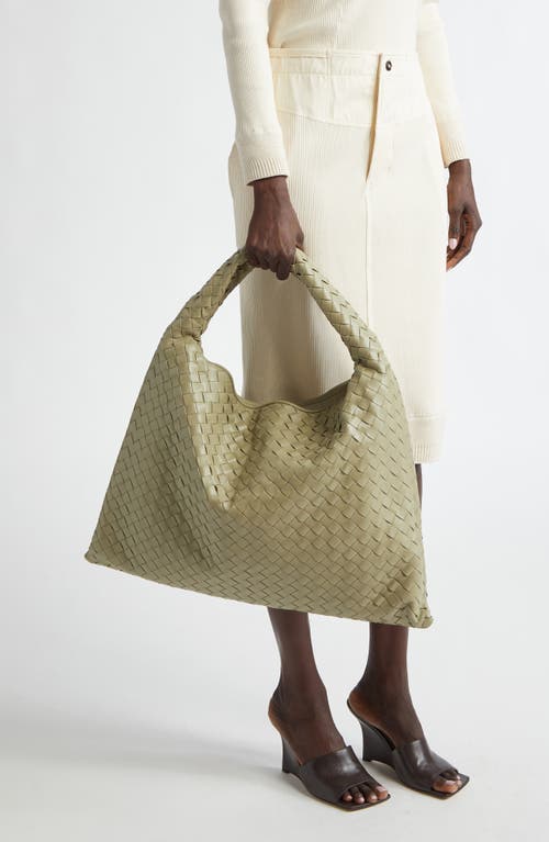 Shop Bottega Veneta Large Hop Intrecciato Leather Hobo Bag In 2929 Travertine-muse Bra