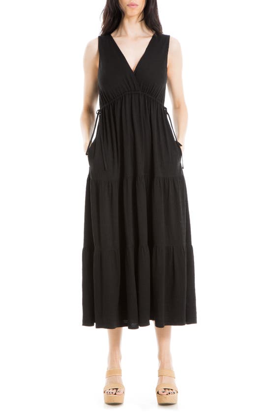 Max Studio V-neck Sleeveless Tiered Maxi Dress In Black | ModeSens