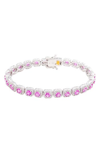 Suzy Levian Sterling Silver Pink Sapphire And Diamond Accent Tennis Bracelet In Pink