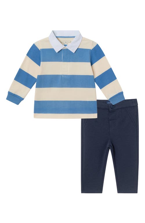 Shop Andy & Evan Stripe Rugby Shirt & Pants Set In Blue