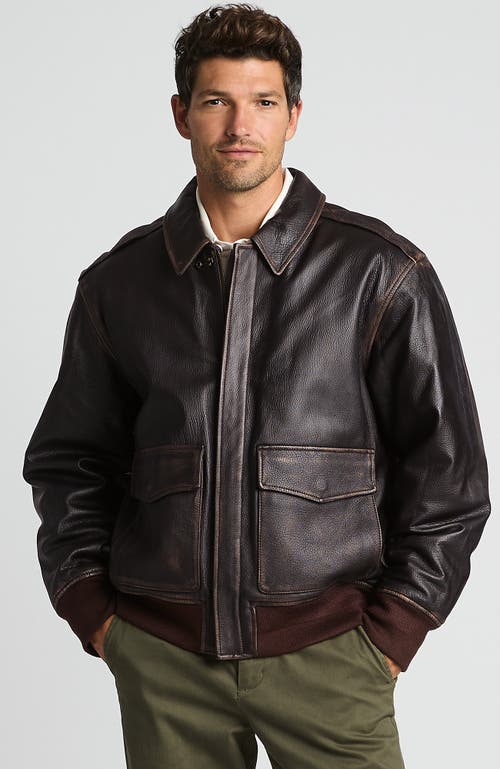 Shop Lands' End Willis And Geiger Leather Bomber Jacket In Brown