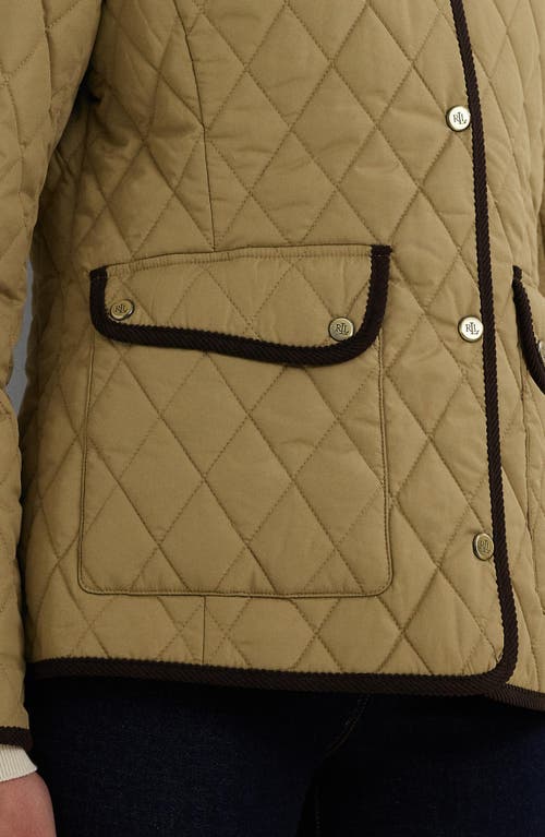 Ralph Lauren Lauren Quilted Faux Shearling Collar Jacket In Birch Tan