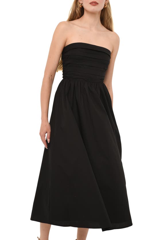 Shop Wayf Sammie Pleat Strapless Stretch Cotton Sundress In Black