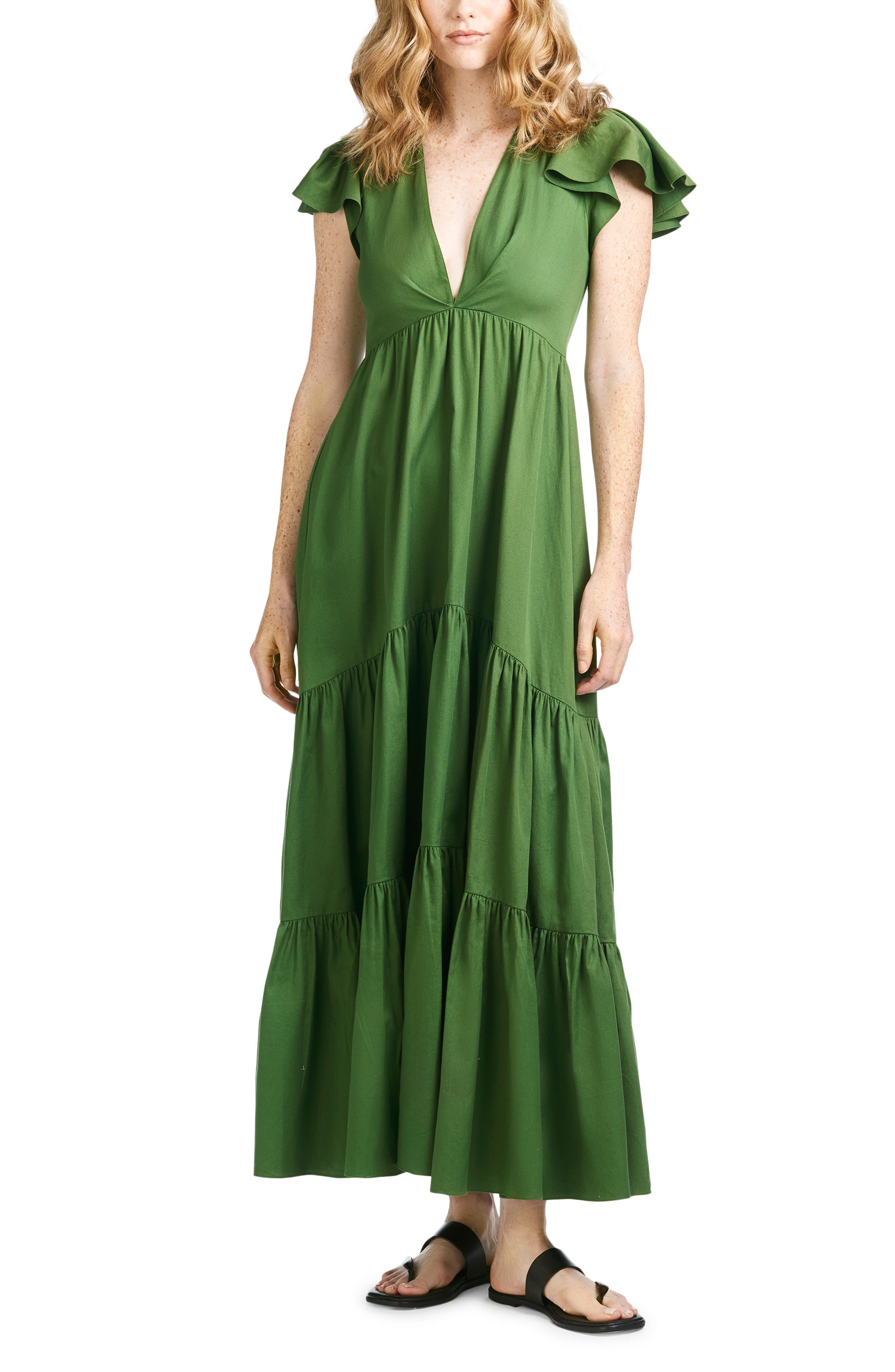 green maxi long sleeve dress