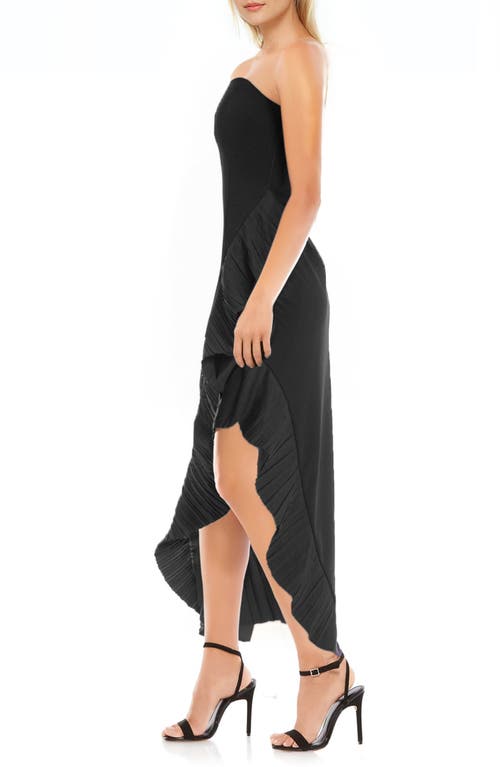 Shop Jewel Badgley Mischka Pleat Detail Strapless High-low Sheath Gown In Black