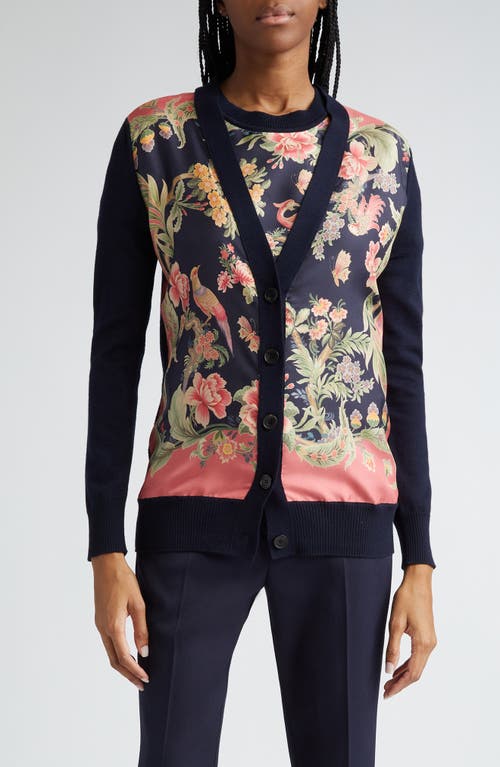 Etro Floral Silk & Wool Mixed Media Cardigan Navy Multi at Nordstrom, Us