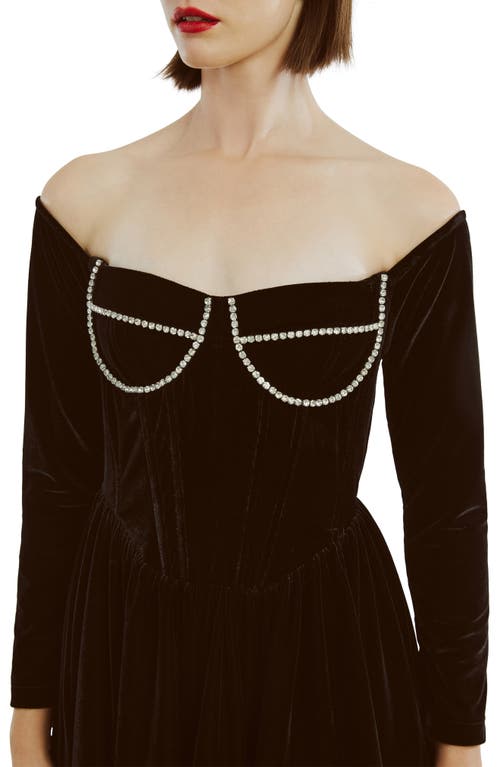 Bardot Emlyn Diamante Long Sleeve Velour Minidress In Black