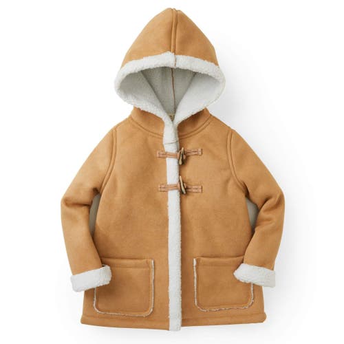 Hope & Henry Girls' Hooded Shearling Jacket, Kids In Tan With White Sherpa