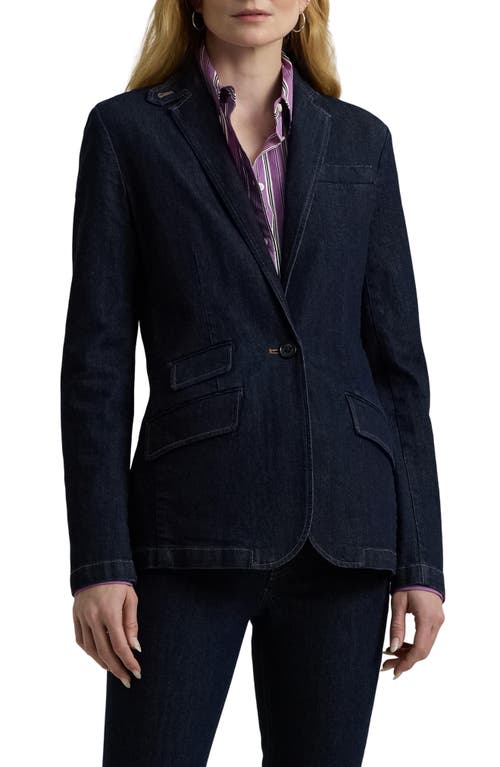 Shop Lauren Ralph Lauren Denim Blazer In Deep Indigo Wash