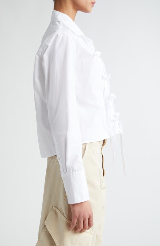 Shop Jw Anderson Tie Front Long Sleeve Crop Cotton Shirt In White