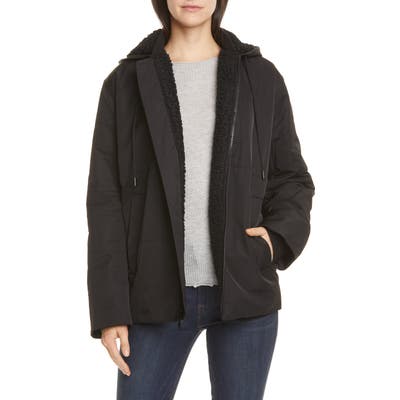 Vince Quilted Fleece Lined Hooded Jacket, Black