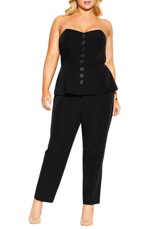 City Chic Emma Strapless Peplum Jumpsuit in Black