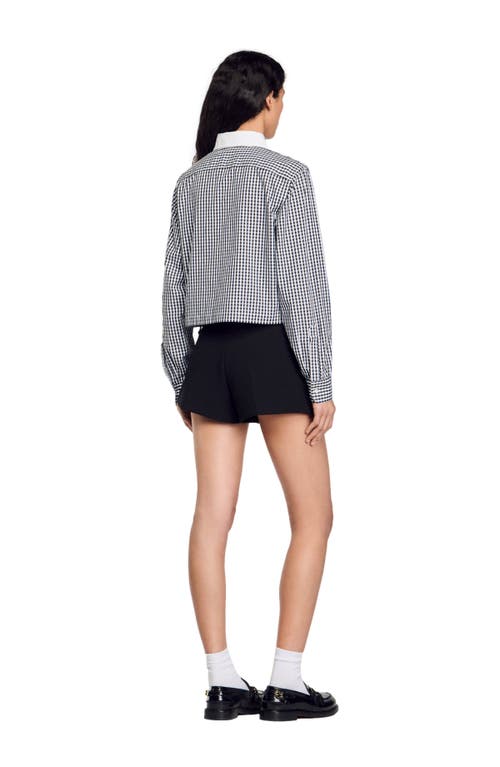 Shop Sandro Cropped Shirt With Rhinestone Bib In Black