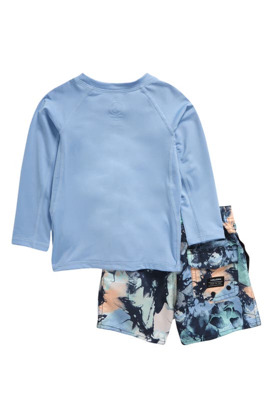 Shop Volcom Long Sleeve Rashguard T-shirt & Swim Shorts Set In Blue