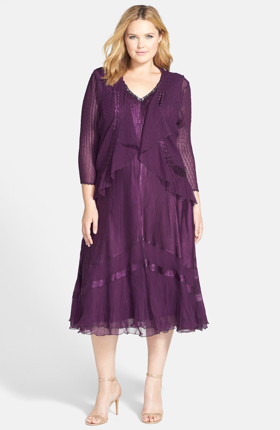 Komarov Embellished Charmeuse & Chiffon Dress with Jacket (Plus Size) Nordstrom