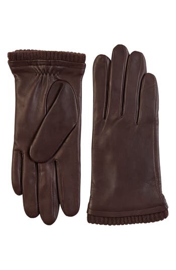 Vince Cashmere Lined Leather Gloves In Dark Brown