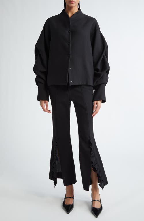Bite Studios Credo Crop Ruffle Split Hem Wool Trousers In Black