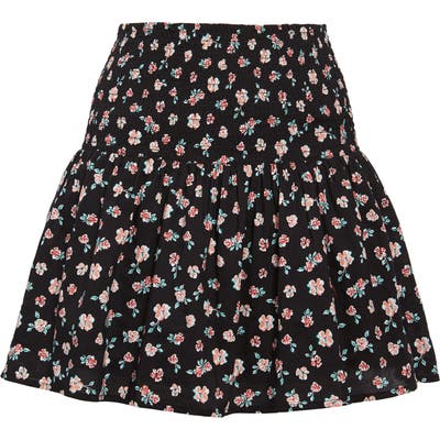 Bp. Floral Print Smocked Miniskirt, Black