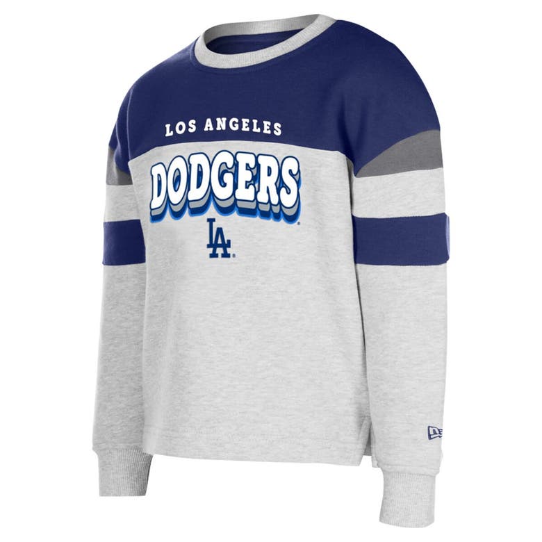 Shop New Era Girls Youth  Gray Los Angeles Dodgers Colorblock Pullover Sweatshirt