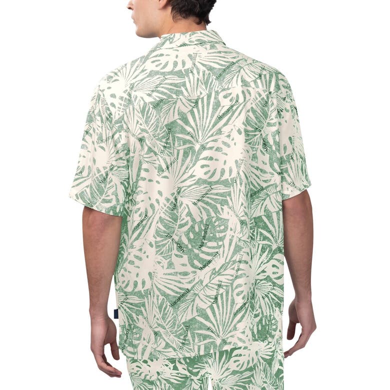 Shop Margaritaville Tan Green Bay Packers Sand Washed Monstera Print Party Button-up Shirt In Cream