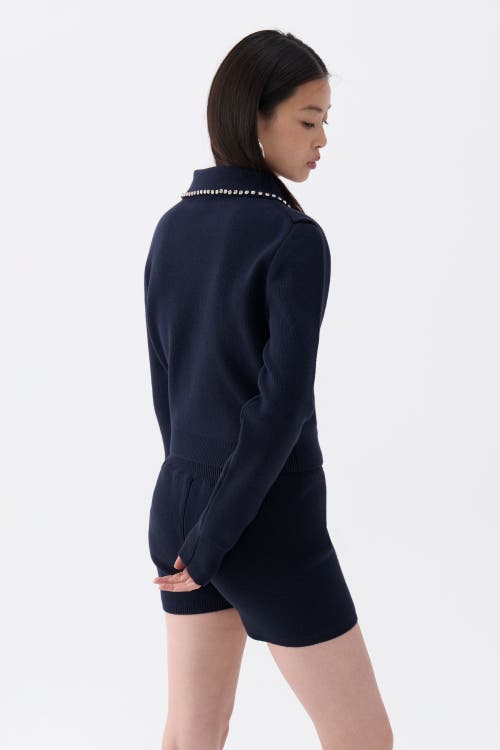 Shop Nocturne Shirt Collar Knit Sweater In Navy Blue