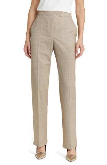 Hugo Boss Boss Teana Virgin Wool Trousers In Deep Champagne Melange