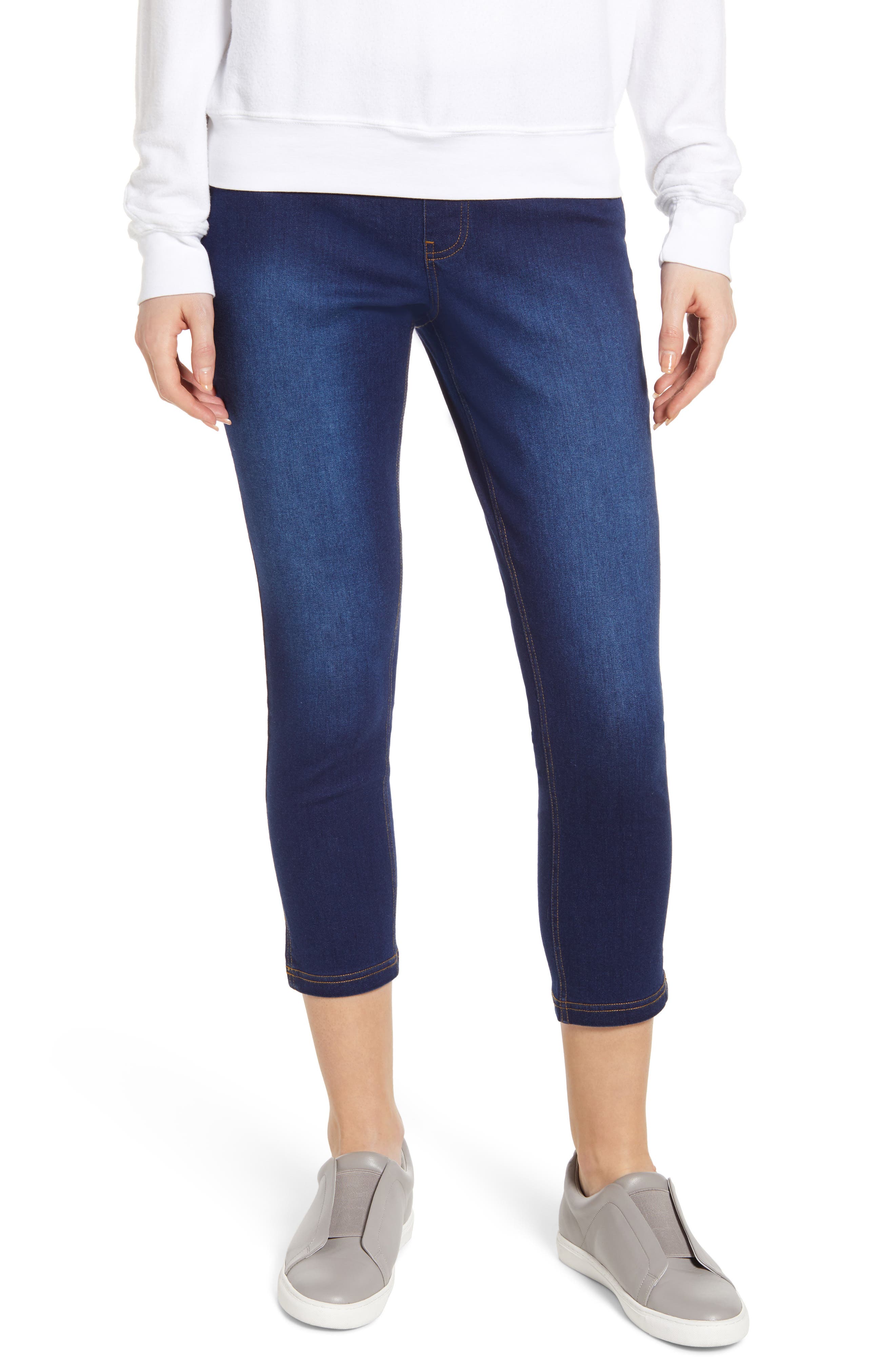 Plus Size Hue Slit Hem Capri Denim Leggings, Blue