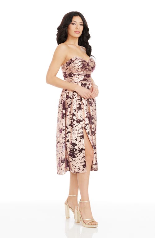 DRESS THE POPULATION DRESS THE POPULATION MANDY METALLIC FLORAL STRAPLESS COCKTAIL DRESS 