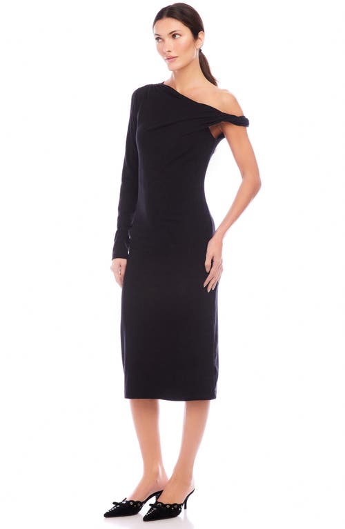 Fifteen Twenty Nadia Asymmetric Neck Midi Dress In Black In Black