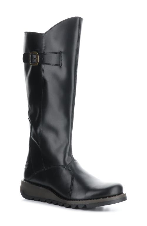 Fly London Womens Black Mol 2 Leather Wedge Heel Knee High Zip Up Boots In Black