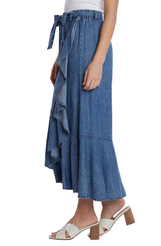 WASH LAB DENIM WASH LAB DENIM RUFFLE FAUX WRAP DENIM MIDI SKIRT