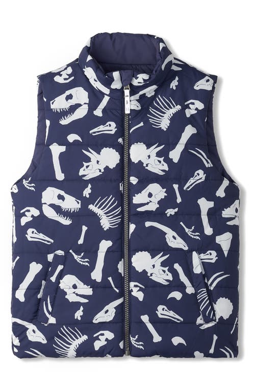 Shop Hatley Kids' Dino Fossils Quilted Reversible Vest In Patriot Blue