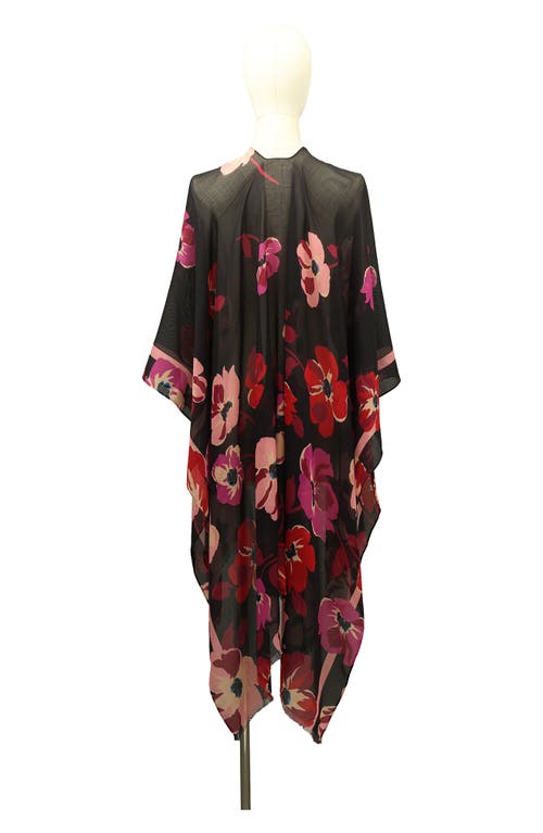 Kate Spade New York Fall Poppies Silk Ruana In Black