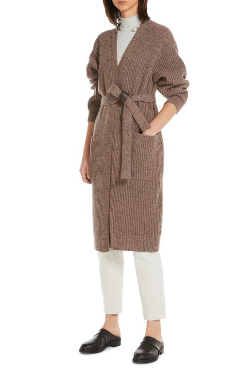 Shop Max Mara Leisure Emblema Longline Wool Blend Belted Duster Cardigan In Hazelnut Brown