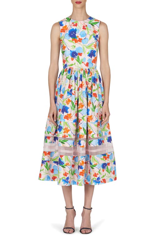 Carolina Herrera Floral Organza Inset Cotton A-Line Dress Blush Multi at Nordstrom,