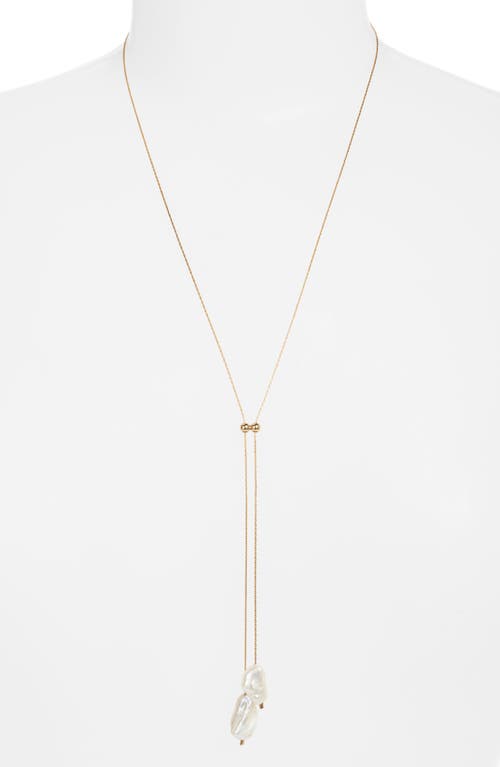 Set & Stones Elliatt Freshwater Pearl Lariat Necklace in Gold at Nordstrom, Size 30
