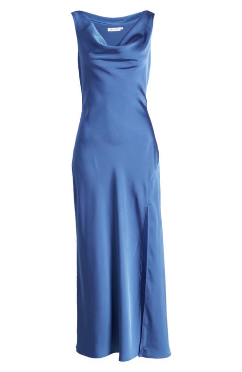 Shop Mila Mae Cowl Neck Satin Midi Dress In Blue