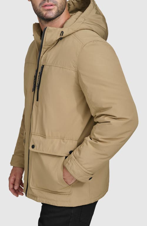 Cole Haan Down & Feather Fill Hooded Puffer Coat In Camel