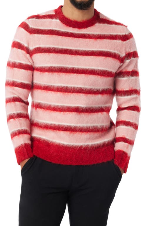 Good Man Brand Stripe Mohair & Wool Blend Crewneck Sweater in Rumba Red