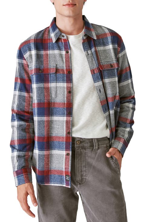  Lucky Brand Men's Long Sleeve Workwear Cloud Soft Flannel Shirt,  White/Black Plaid, Small : Clothing, Shoes & Jewelry