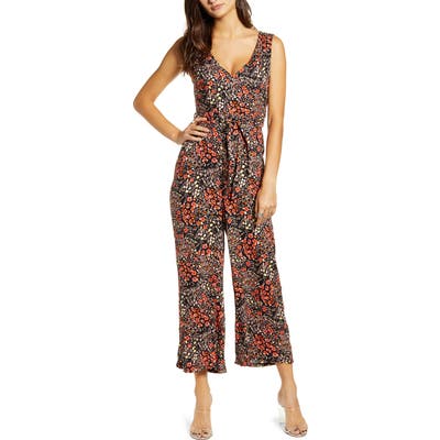 All In Favor Tie Front Split Back Jumpsuit, Black