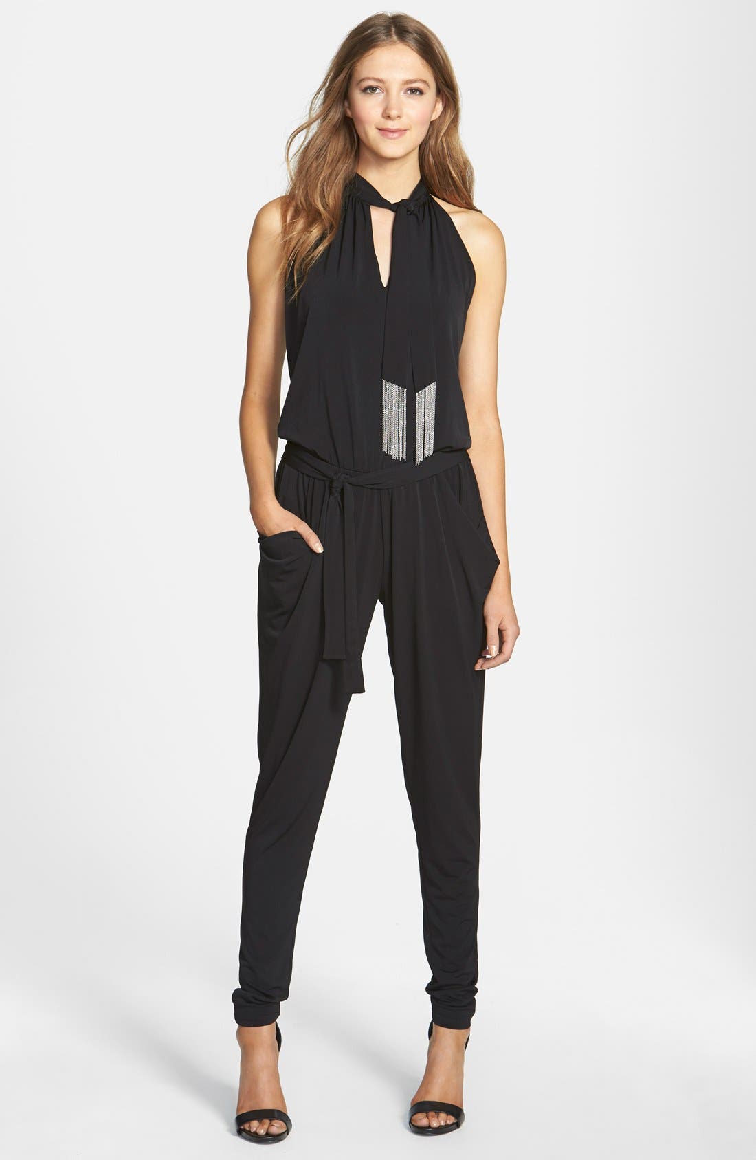 MICHAEL Michael Kors Chain Fringe Tie Neck Jumpsuit Nordstrom